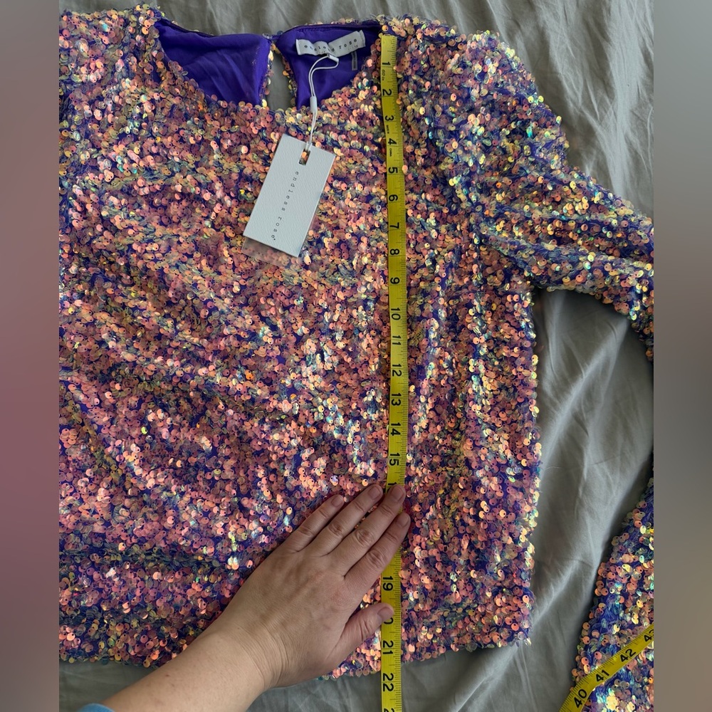 NWT Endless Rose Iridescent Purple Sequin Long Sleeve Top Size L - Picture 5 of 8